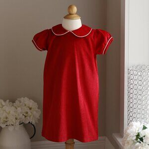 Red Corduroy Dress Shift White Trim Preppy Add Monogram 100% Cotton Portrait